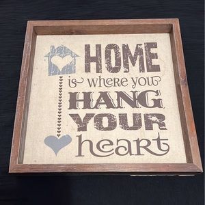 "Home Is Where You Hang Your Heart" Sign, Home Decor Features Rustic Frame